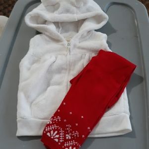 Carters fleece hooded zip up vest with leggings